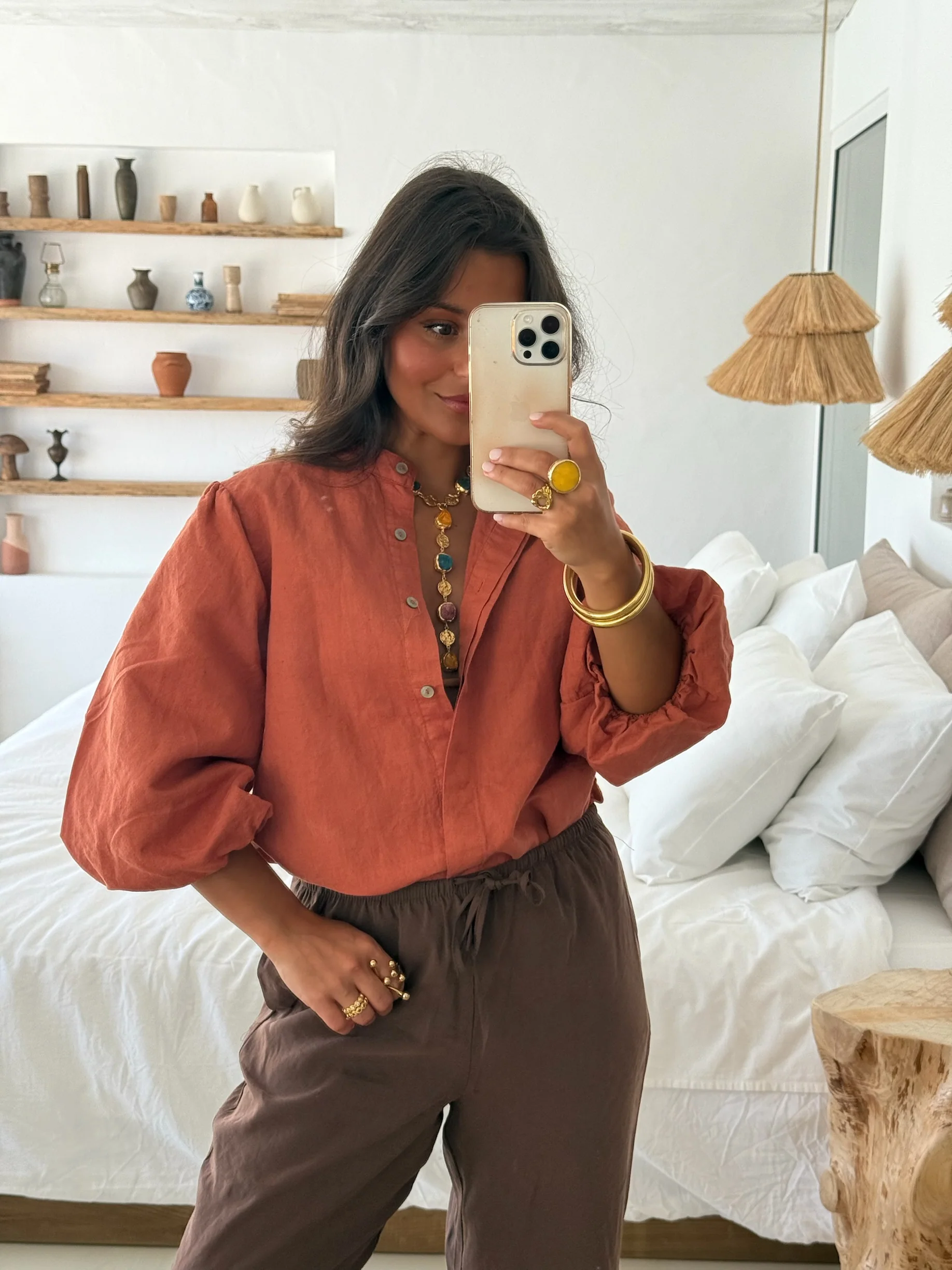 Balloon Sleeve Linen Blouse in Terracota - Shipping/Envio from 30/07 to 06/08 - Image 3