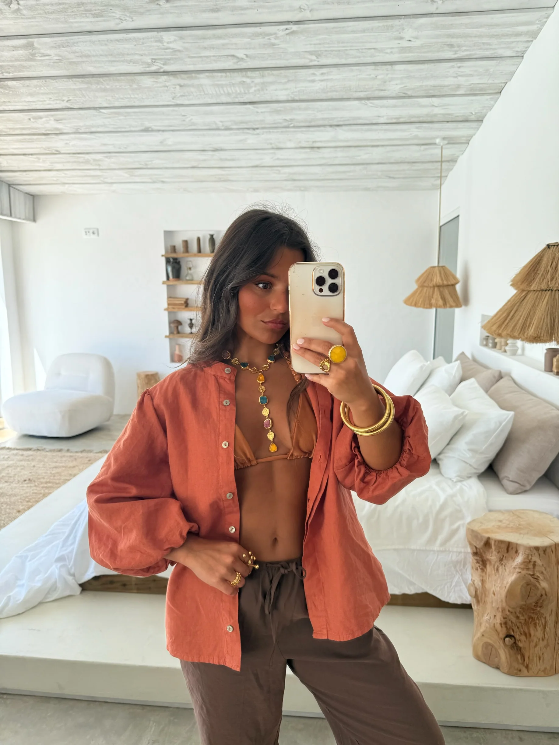 Balloon Sleeve Linen Blouse in Terracota - Shipping/Envio from 30/07 to 06/08 - Image 4