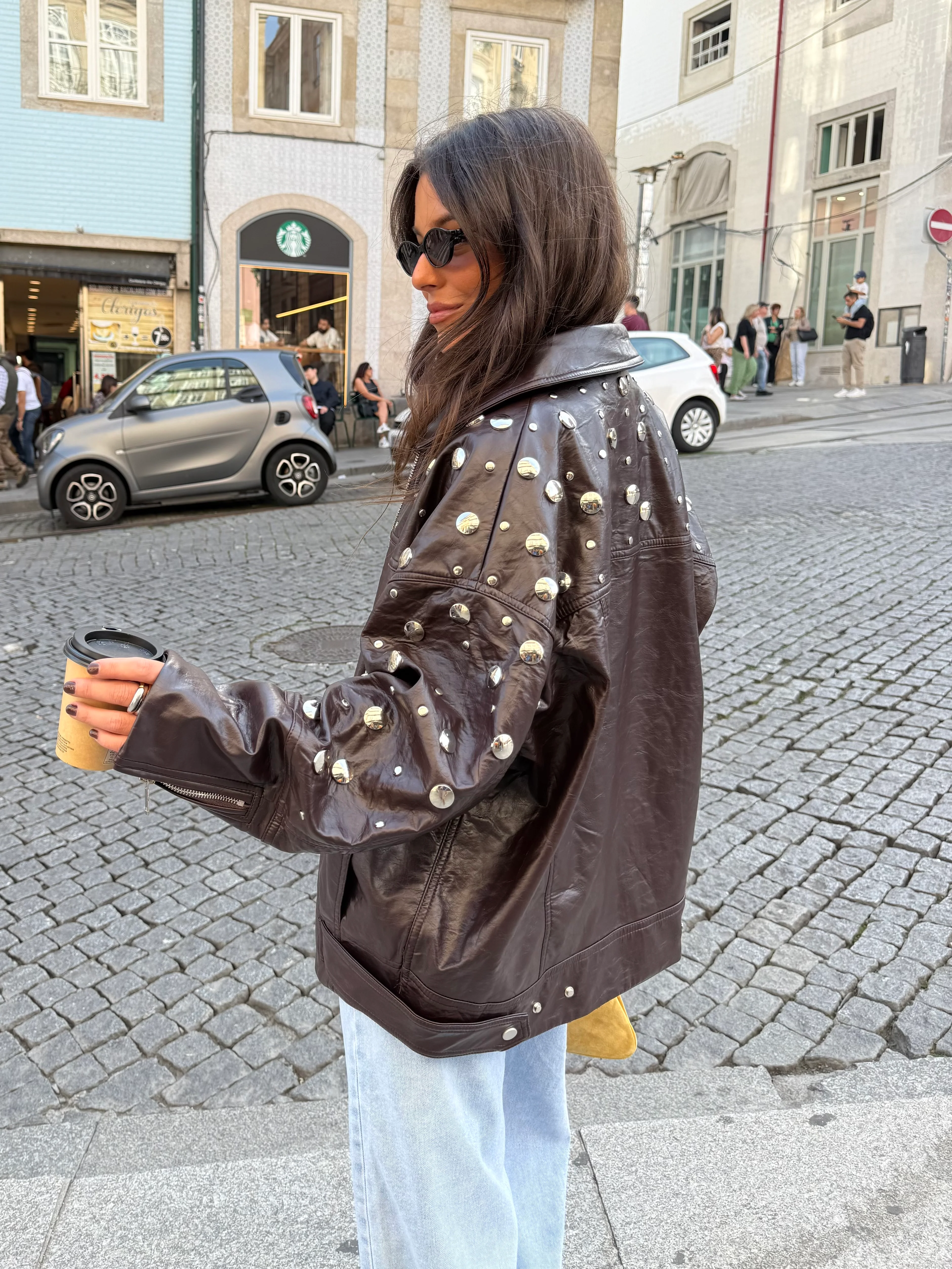 City Jacket In Brown With Studs - Image 7