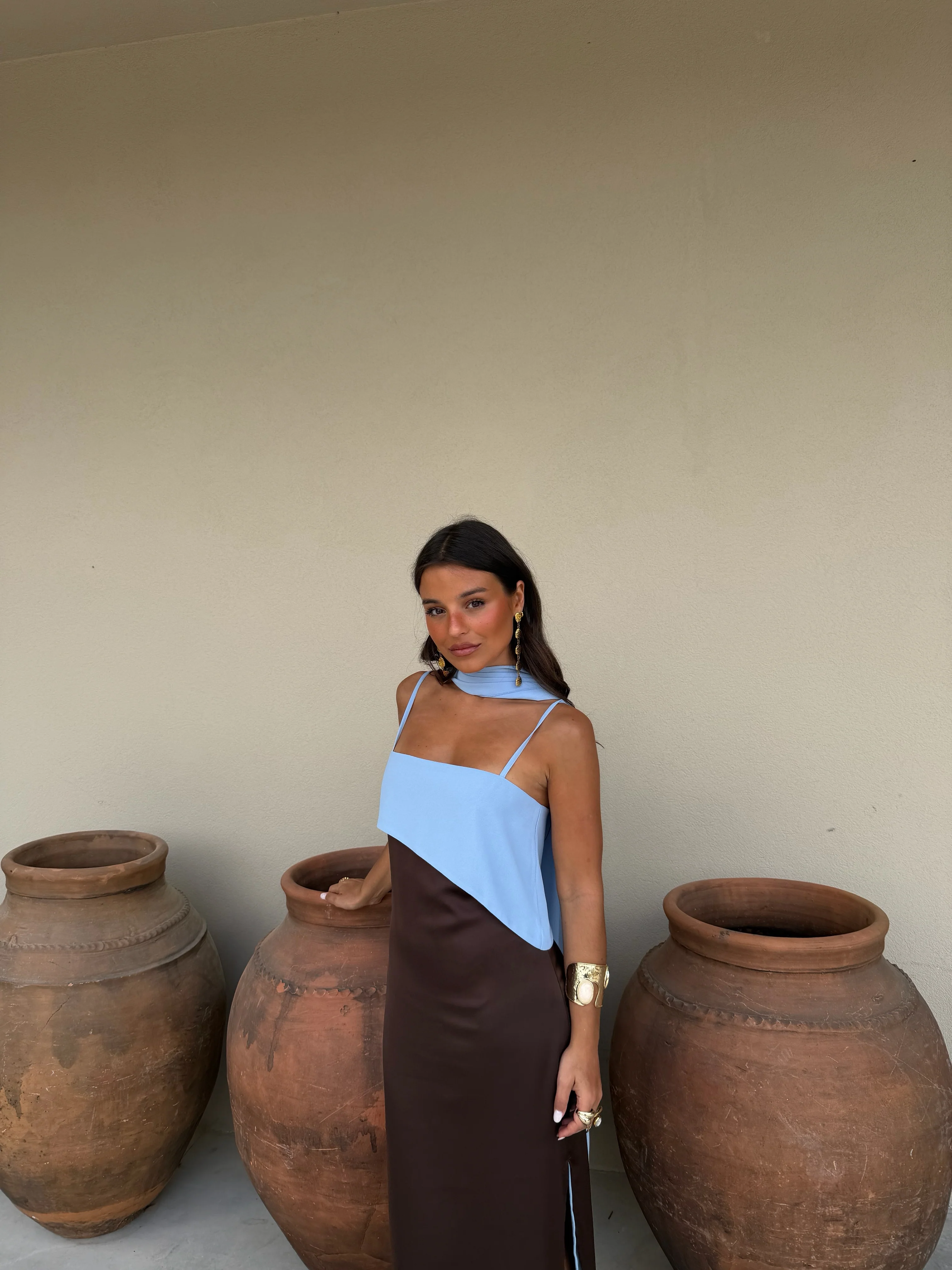 Joanna Dress In Brown and Blue - Image 7