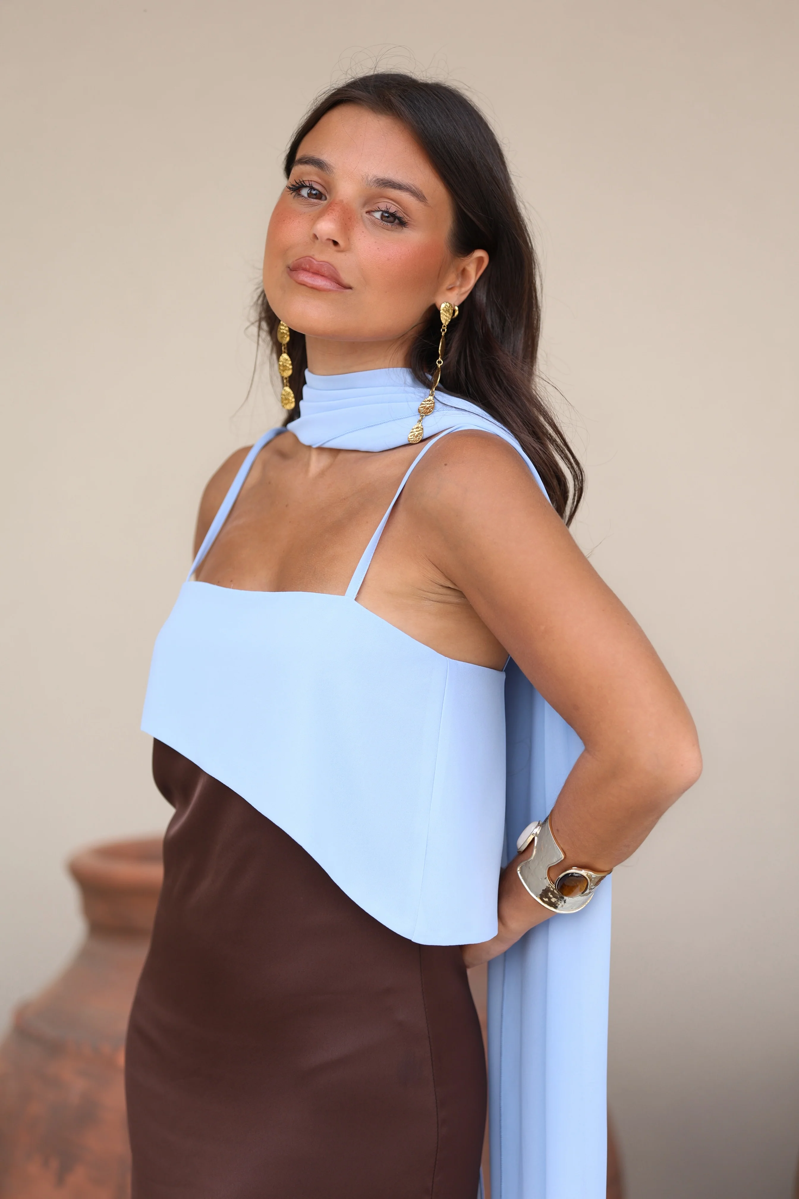 Joanna Dress In Brown and Blue - Image 8