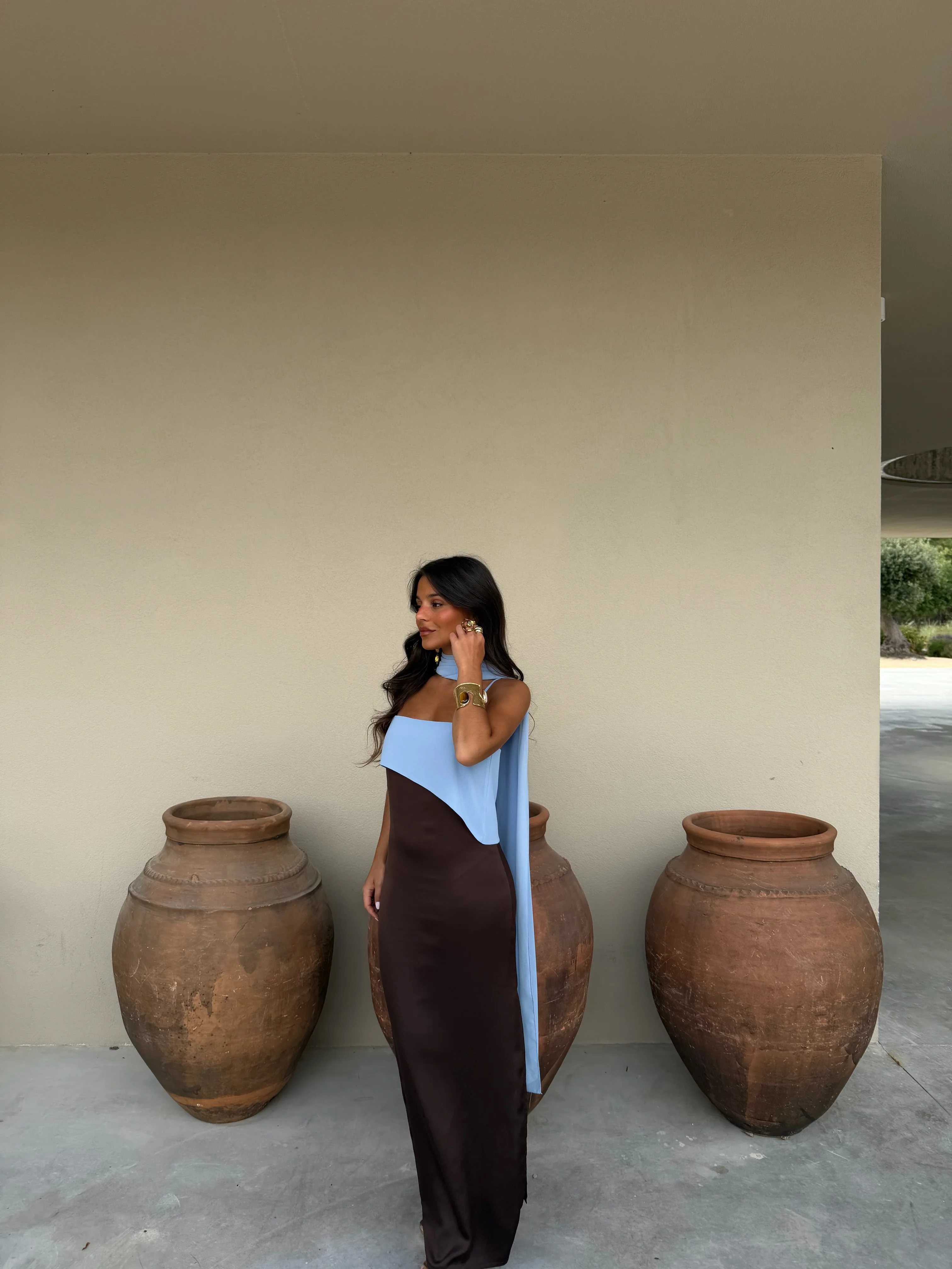 Joanna Dress In Brown and Blue - Image 9