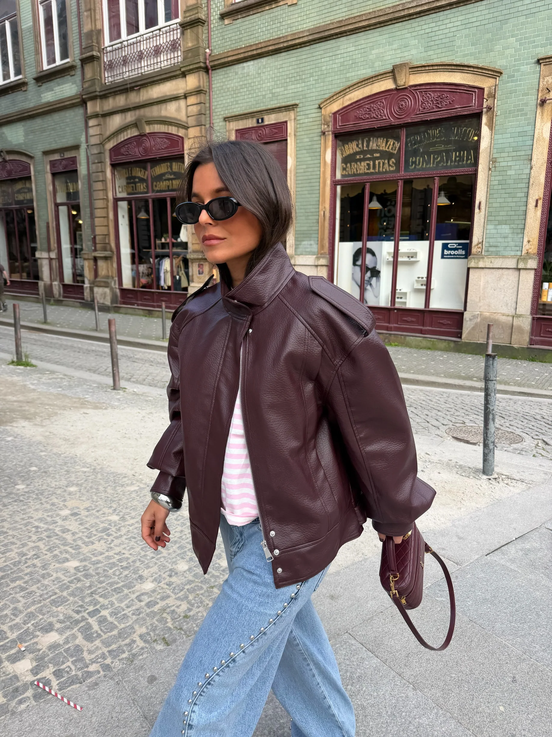 Oversized Structured Jacket in Burgundy - Image 6