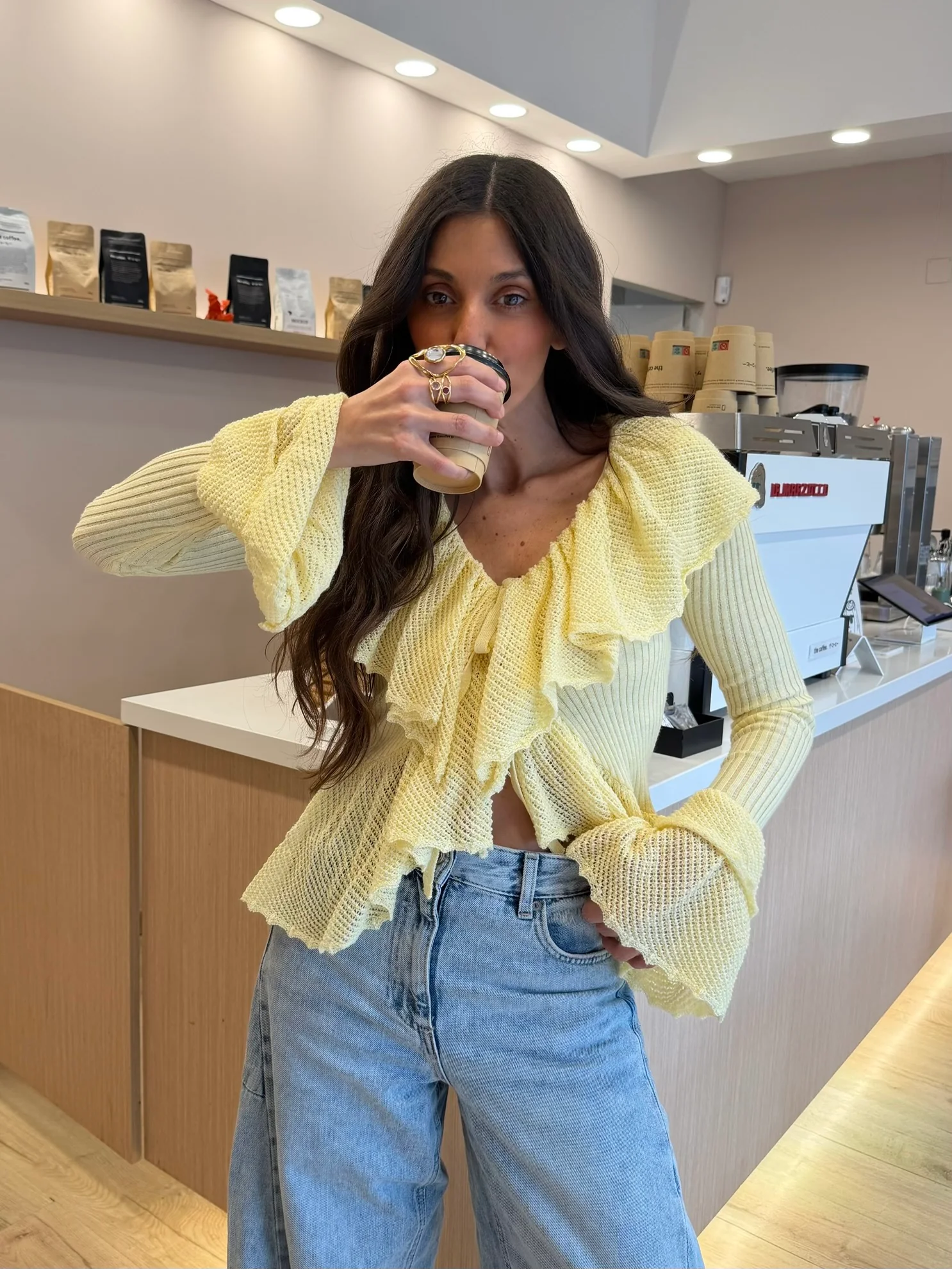 Ruffle Knit Top in Yellow - Image 3