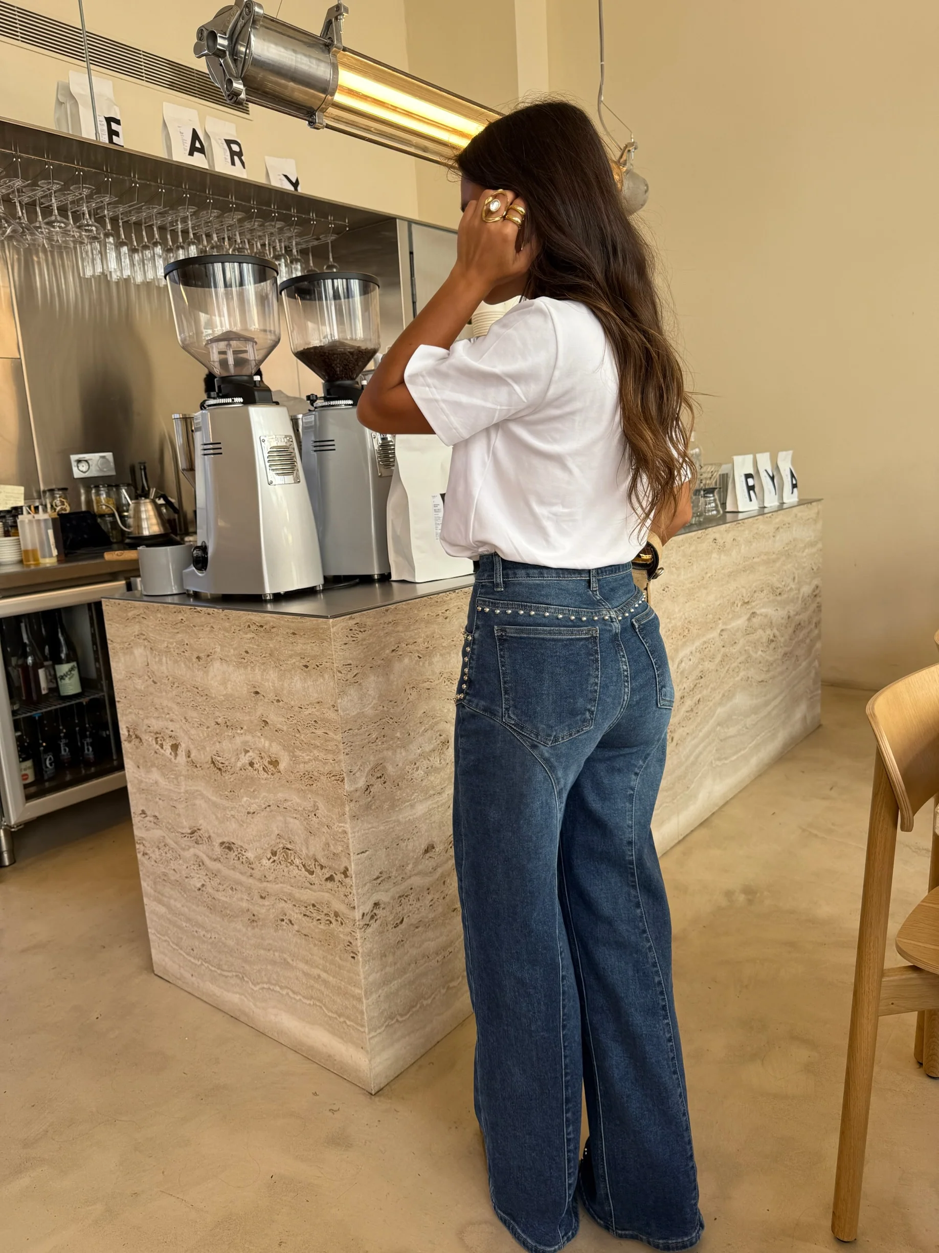Wide Leg Denim Jeans Studded Details - Image 3