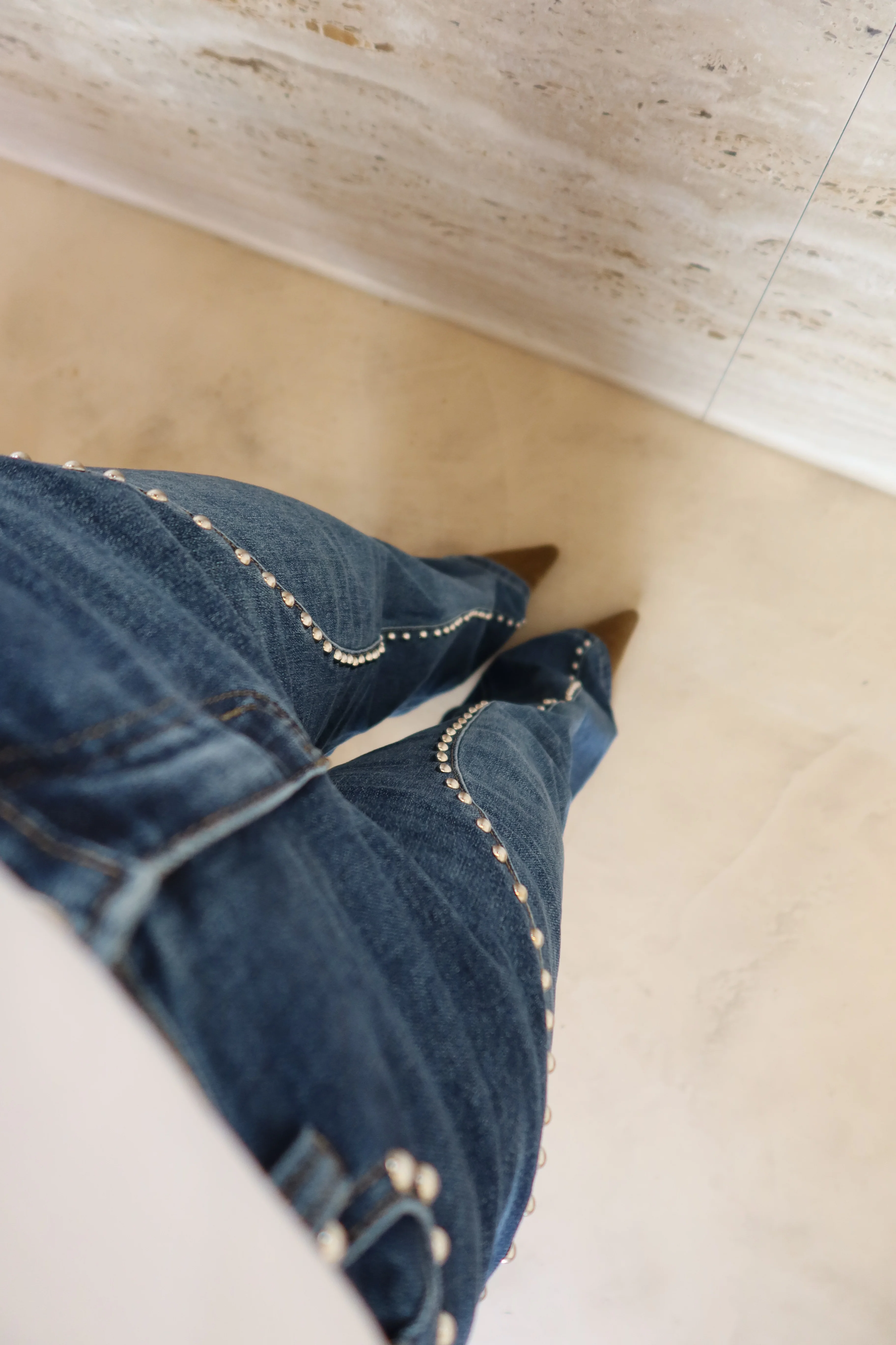 Wide Leg Denim Jeans Studded Details - Image 6