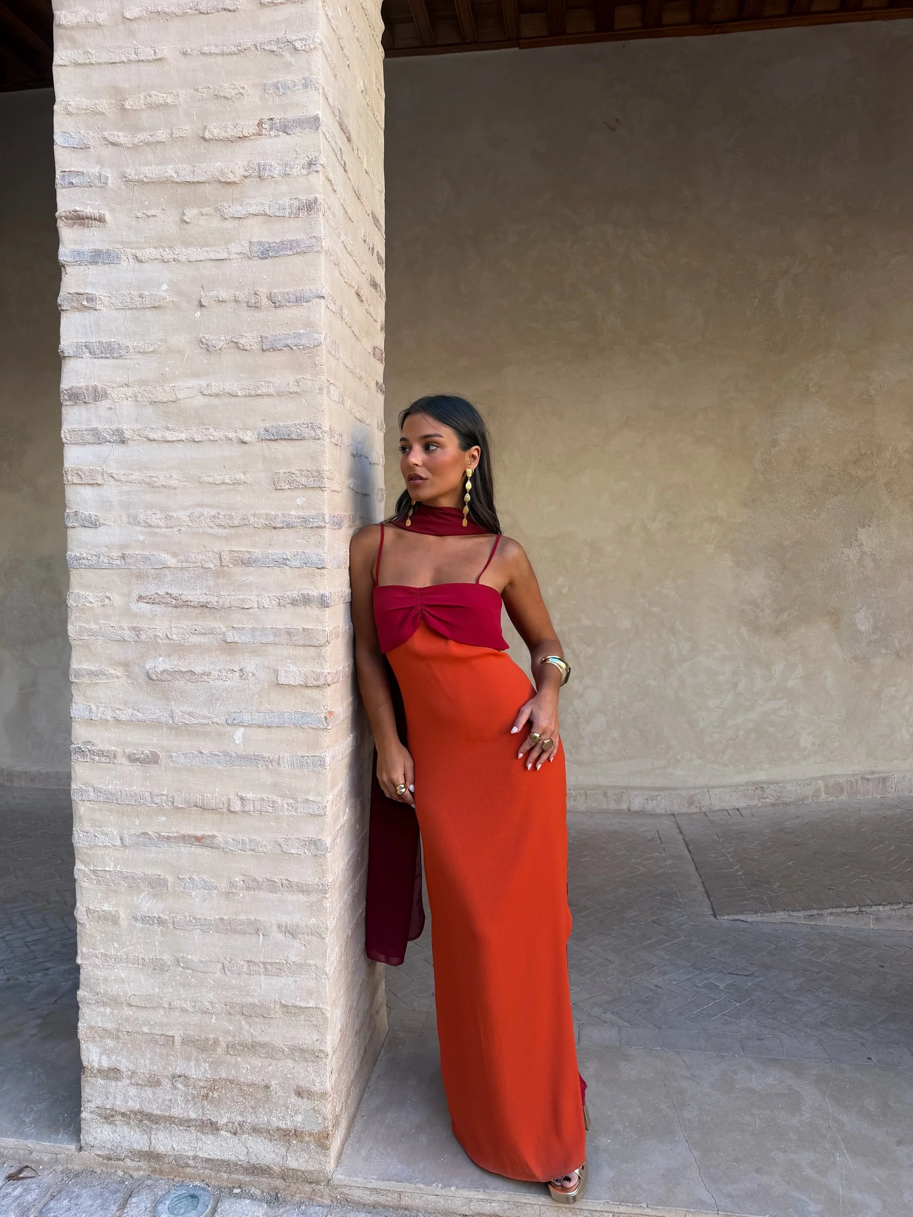 Zahara Dress in Orange and Red - Image 3