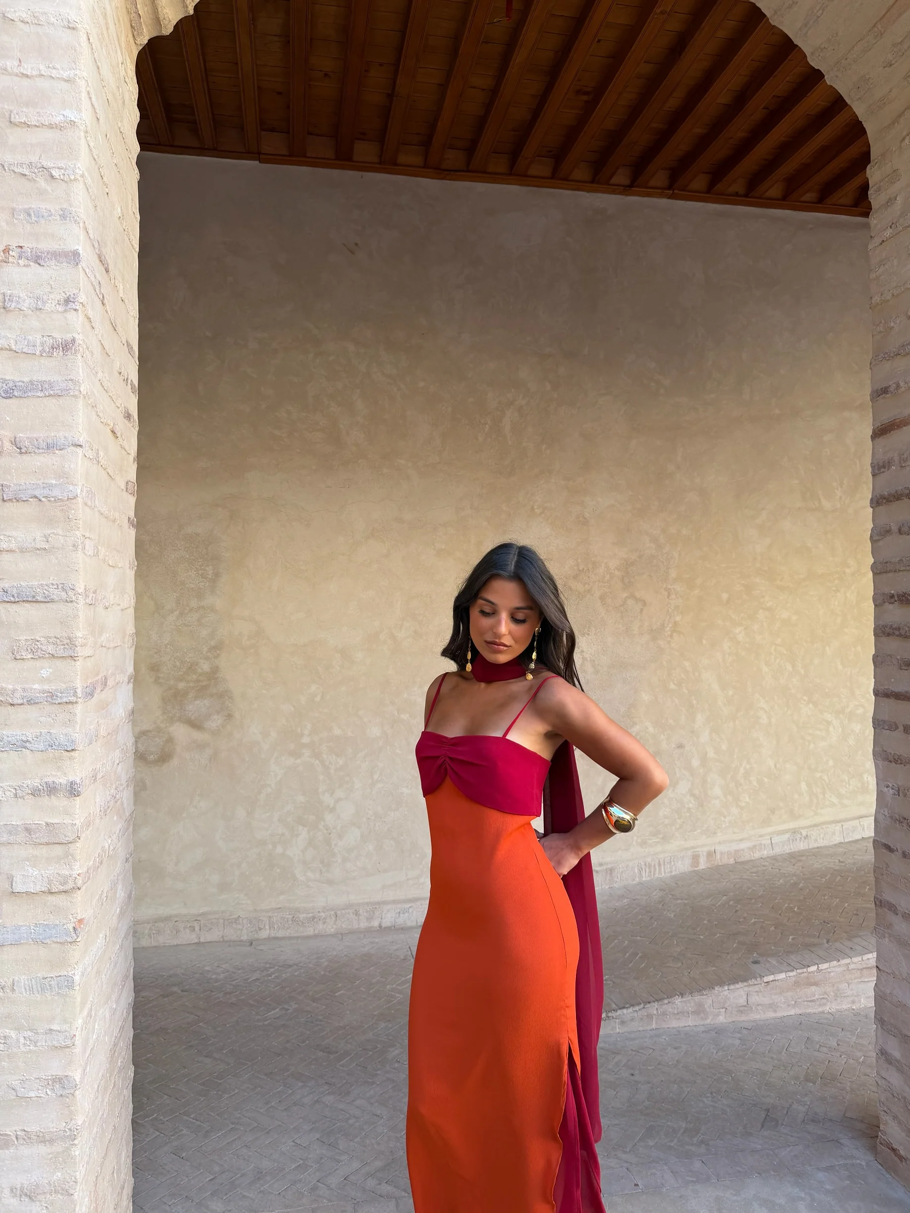 Zahara Dress in Orange and Red - Image 6