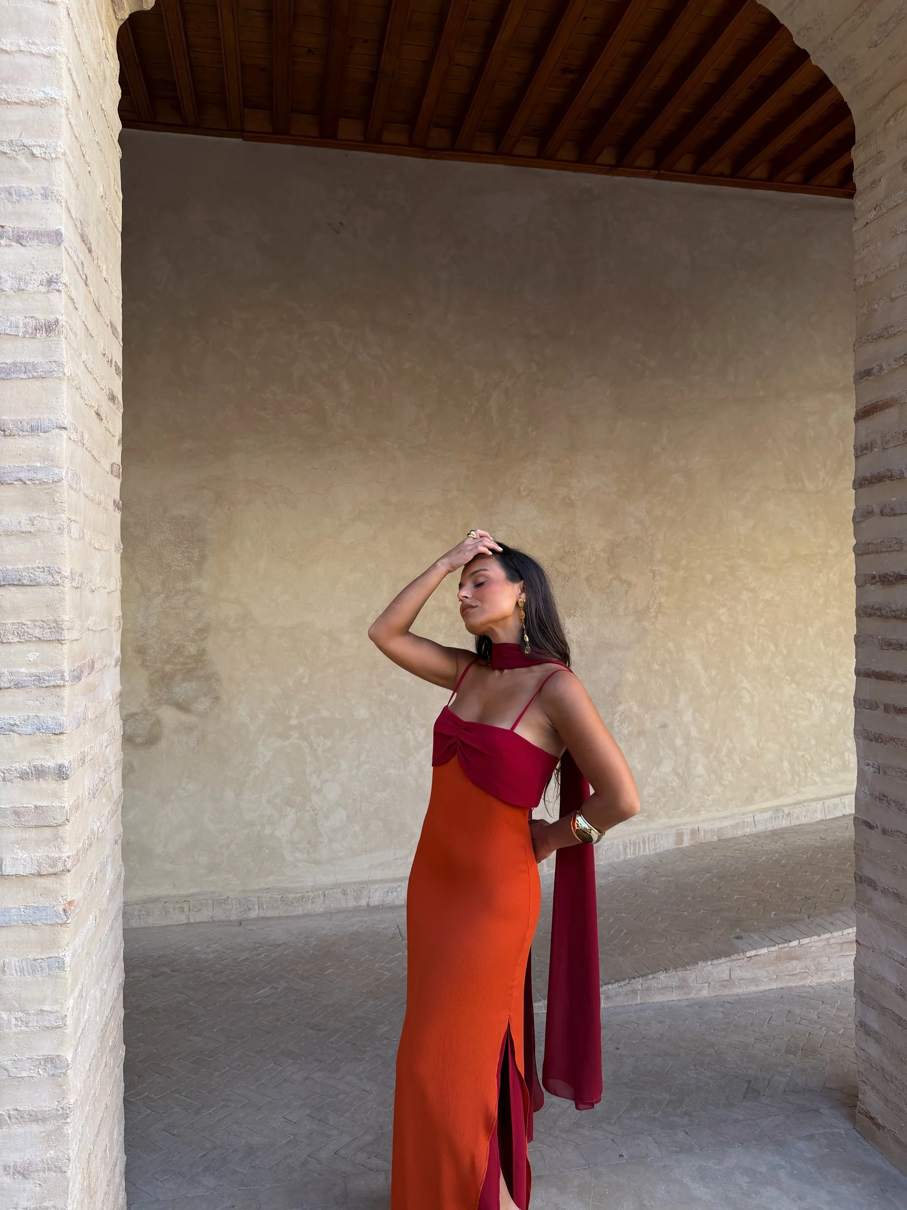 Zahara Dress in Orange and Red - Image 8